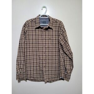 Timberland Plaid Button Down Shirt Mens Large Brown‎ Long Sleeve
